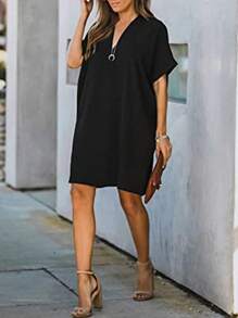 SHEIN LUNE Contrast Mesh Batwing Sleeve Tee Dress - Black - View 4