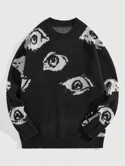 Goth Jersey de cuello redondo de manga larga de punto sencillo para hombre, otoño/invierno