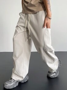 Manfinity Roghcode New Vintage Style Casual Wide Leg Loose Pants For Men, Fashion Streetwear - Apricot - View 4