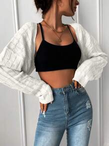 Chiquease Cárdigan corto minimalista de unicolor casual para mujer, Top de manga larga