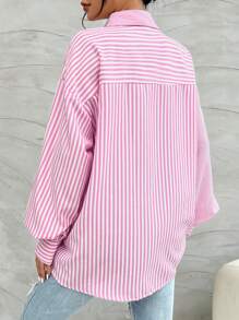 EMERY ROSE Damen Lässiges gestreiftes Oversized Lässig Langarm Hemd, Frühling/Sommer, Langarm Oberteil