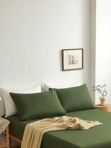 2pcs Green Super Soft Plain Pillowcase Lightweight Bedding Envelope Closure Solid Color Bed Pillow Cover, For Bedroom Dormitory Bedding Back School Bedding - Army Green - View 2