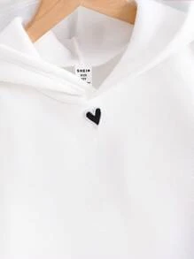 SHEIN Tween Girl Hooded Thermal Lined Long Sweatshirt - White - View 4