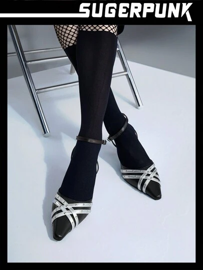 Sugerpunk Zapatos de tacón elegantes y sofisticados estilo nuevo de verano con decoración de remaches para mujeres