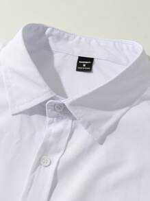 Manfinity Mode Men's Solid Color Plain Simple Casual Long Sleeve Basic Business Dress Shirt, White, For Boyfriend Gift, Fall - White - View 5