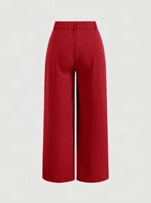 SHEIN MOD Plus Size Nút màu trơn & Trang trí dây kéo Quần ống rộng - Đỏ - Xem 2