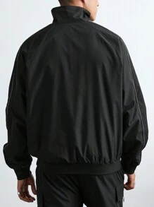 Manfinity VCAY Men's Casual Solid Color Embroidered Zip-Up Long Sleeve Jacket