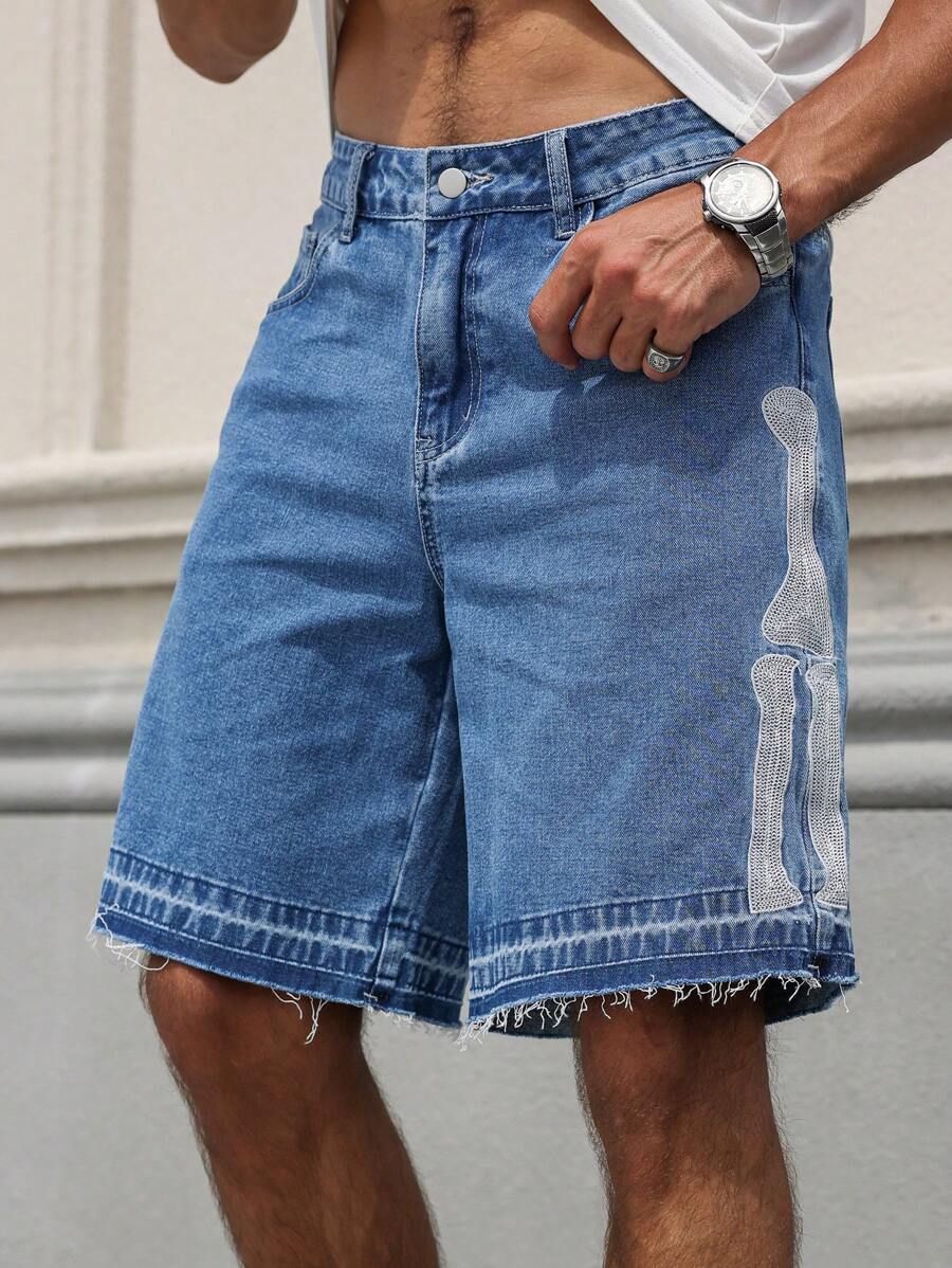 Manfinity Homme Men Plain Simple Daily Wear Denim Shorts - Medium Wash - View 1