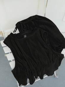 SHEIN EZwear Plus Size Summer Casual Solid Color Tank Top And Shorts 2-Piece Set - Black - View 5