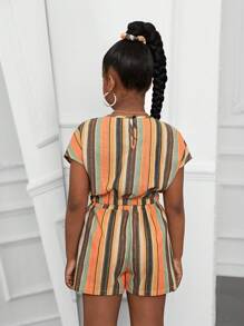 SHEIN Conjunto de 3 piezas para niñas preadolescentes: top casual sin mangas, pantalones de pierna recta y scrunchies para el cabello, primavera verano