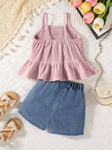Set van 2 hemdjes en denim shorts voor babymeisjes