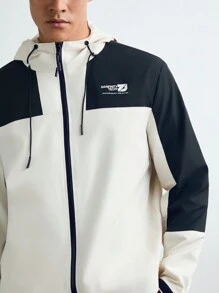 Manfinity VCAY Men's Casual Fashion Windbreaker Patchwork Loose Fit Long Sleeve Open Front Jacket,Black,White,Splice,Waterproof, Sunscreen And Quick Drying, For Fall Winter - Green - View 7