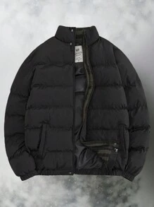 RueChic Men Plain Detailed Regular Puffer Coat - Black - View 1