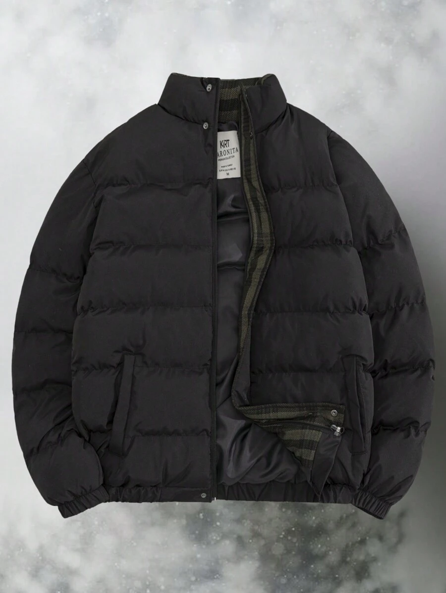 RueChic Men Plain Detailed Regular Puffer Coat - Black - View 1