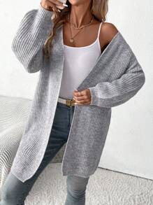 SHEIN Clasi Women'  Casual And Versatile Long Cardigan Without Buttons, Suitable For Outings, Vacations, Work, Shopping, And Gatherings. - Grey - View 5