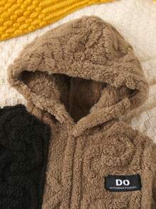 Baby Boy Colorblock Fuzzy Hooded Sweatshirt Set, Autumn/Winter - Khaki - View 4