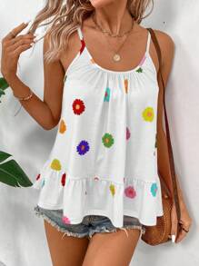 Breezaya 夏季花卉印花背心上衣 - 白色 - 查看 6