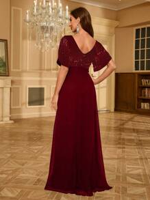 Đầm dạ hội UNITHORSE bằng chiffon đính sequin, màu đen thanh lịch, thích hợp cho lễ tốt nghiệp, tiệc chiêu đãi, váy cưới, tiệc sinh nhật, dạ hội. - Màu Đỏ Sâu - Xem 3