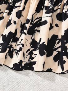 2 piezas/Set Camiseta de manga larga acanalada negra y falda larga con estampado gráfico con cordón en la cintura para adolescentes, conjunto elegante de otoño/invierno - Negro - Ver 6