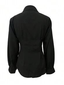 Ladies Fashion Long Sleeve Turndown Collar Button Lantern Sleeve Blouse