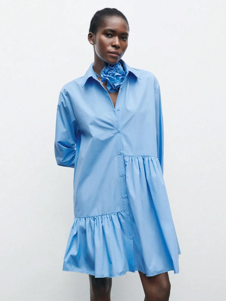 SHEIN Maija Women Blue 3D Floral Detachable Ruched Asymmetrical Asymmetrical A-Line Dress