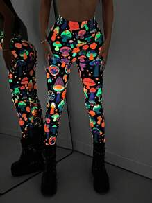 SHEIN Unity 3D Luminous Mushroom Print Leggings - Multicolor - View 3