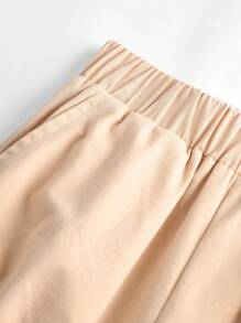 SHEIN Ensemble de T-shirt à manches courtes en tricot pour jeune fille avec conception d'impression de lettre et pantalon long plissé avec poches inclinées - Noir - Voir 7