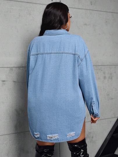 SHEIN SXY 大码时尚牛仔无弹力休闲夹克