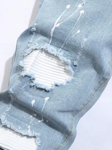 Manfinity Homme 男式破洞修身休闲牛仔裤，带口袋 - 淺色水洗藍 - 查看 5