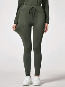 TaskEZ 纯色腰带口袋制服裤，磨砂裤