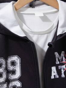 SHEIN 2pcs Tween Boys Letter Print Hoodie Sweatshirt And Pants Set - Black - View 5