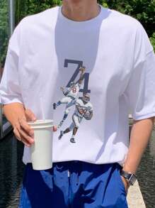 DAZY 男士夏季休閒人物與字母印花圖案T恤 - 白色 - 查看 3