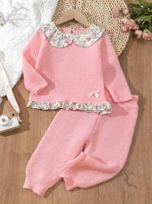 2 件装女宝宝碎花领针织毛衣套装