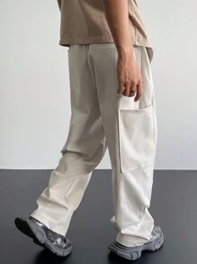 Manfinity Roghcode New Vintage Style Casual Wide Leg Loose Pants For Men, Fashion Streetwear - Apricot - View 2
