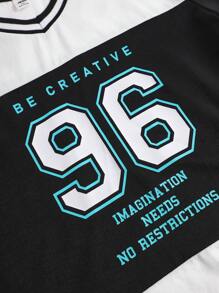 SHEIN Áo thun ngắn tay in số chắp vá Tween Boy có túi xéo và bộ quần short - Đen và trắng - Xem 9