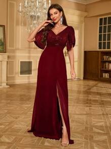 Đầm dạ hội UNITHORSE bằng chiffon đính sequin, màu đen thanh lịch, thích hợp cho lễ tốt nghiệp, tiệc chiêu đãi, váy cưới, tiệc sinh nhật, dạ hội. - Màu Đỏ Sâu - Xem 6