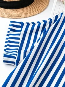 Đầm ngắn tay cổ chữ V kẻ sọc và in họa tiết cỡ lớn dành cho nữ, thích hợp cho mùa hè. Đầm ngắn tay cổ khoét in hình trái tim, kiểu dáng thường ngày đa năng, đầm hình trái tim, đầm cài nút, trang phục mùa hè, đầm chấm bi, đầm đen, đầm thường ngày dành cho nữ, đầm ngày Valentine. - Màu xanh lam - Xem 4