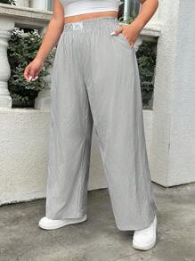 SHEIN EZwear Plus Size Loose Striped Casual Pants, Summer - Black - View 4