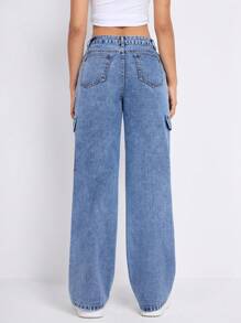 SHEIN EZwear 帶袋側邊貨褲牛仔褲 - 藍色 - 查看 2