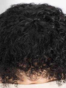 Density Pro Real Human Hair Fluffy Wear & Go Glueless Curly Bob Wig With Bangs, 12 Inch Natural Black Water Wave Full Machine Made Deep Curl Wig, 250% Density 100% Human Hair - S1B - View 4