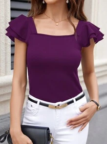 SHEIN Clasi Áo thun nữ có mũ màu trơn thường ngày, mùa hè - Màu tím - Xem 4