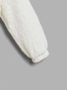 SHEIN EZwear Casual Versatile White Fuzzy Sweatshirt, Autumn/Winter - White - View 5