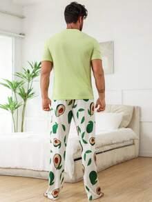 Men's Avocado Print Short Sleeve Pajama Set - Green - View 2