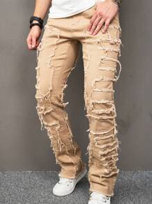 Manfinity EMRG Men's Solid Color Simple Casual Denim Jeans - Khaki - View 3