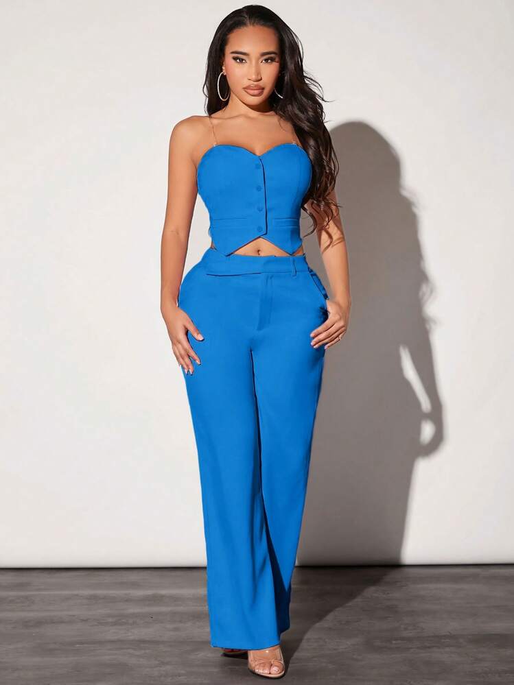 SHEIN SXY Women Plain Pocket Minimalist Casual Trouser Pants