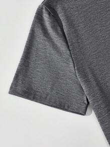 EMERY ROSE Women's Casual Simple Lotus Flower Pattern Loose Fit Crew Neck Short Sleeve T-Shirt, Summer Suitable For Going Out - Dark Grey - View 4