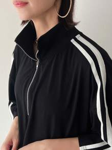 FRIFUL Đầm suông in sọc có khóa kéo phía trước cho nữ - màu đen - Xem 5