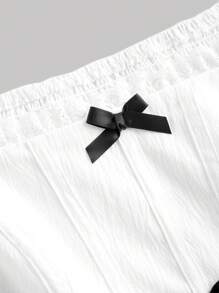 SHEIN MOD Bluzka damska na wiosnę/jesień z kwadratowym kołnierzykiem, rękawami typu gigot, w kolorze białym, z kokardą z przodu - Biały - Zobacz 4