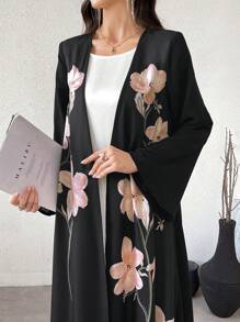 Al Najma 女士花卉印花优雅长袖阿拉伯长袍 - 彩色 - 查看 7