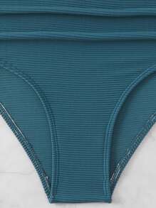 Summer Beach Solid Color Pleated Twist Design Spaghetti Strap Bikini Set For Vacation